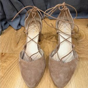 INTENTIONALLY BLANK Tan Lace-Up Heels